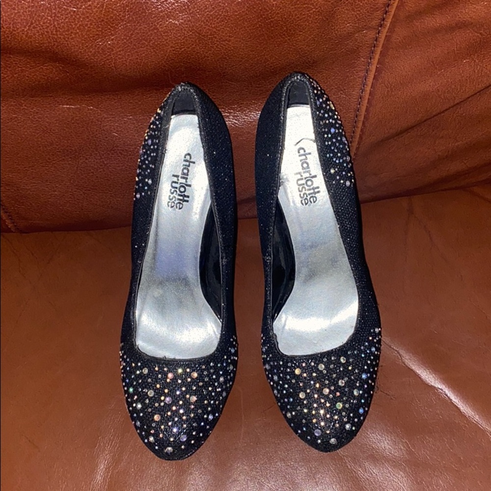 Black sparkly high heels